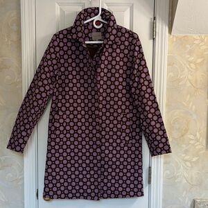 Drizzle Mid-length Purple and Brown Mod Polka Dot Cotton Vented CarCoat/Raincoat